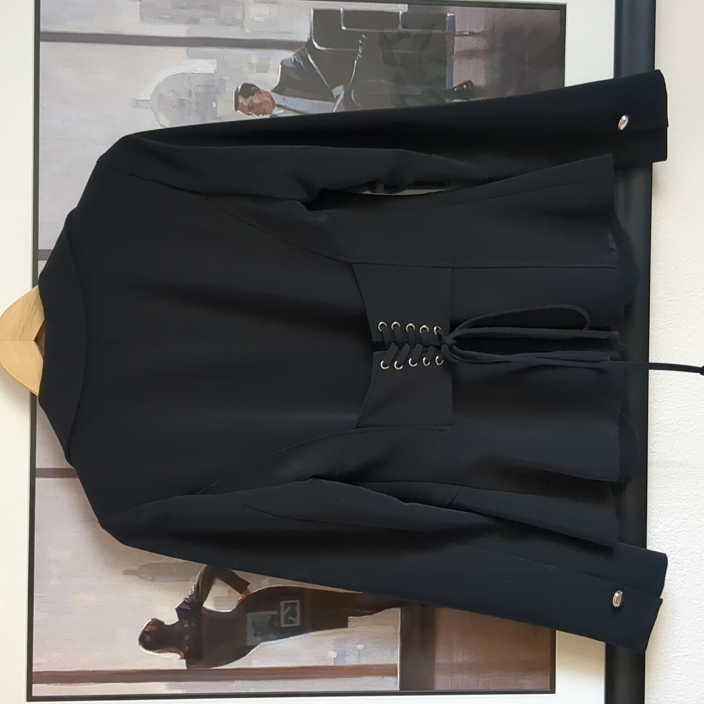 Cache Black Lace-Up Waist Blazer